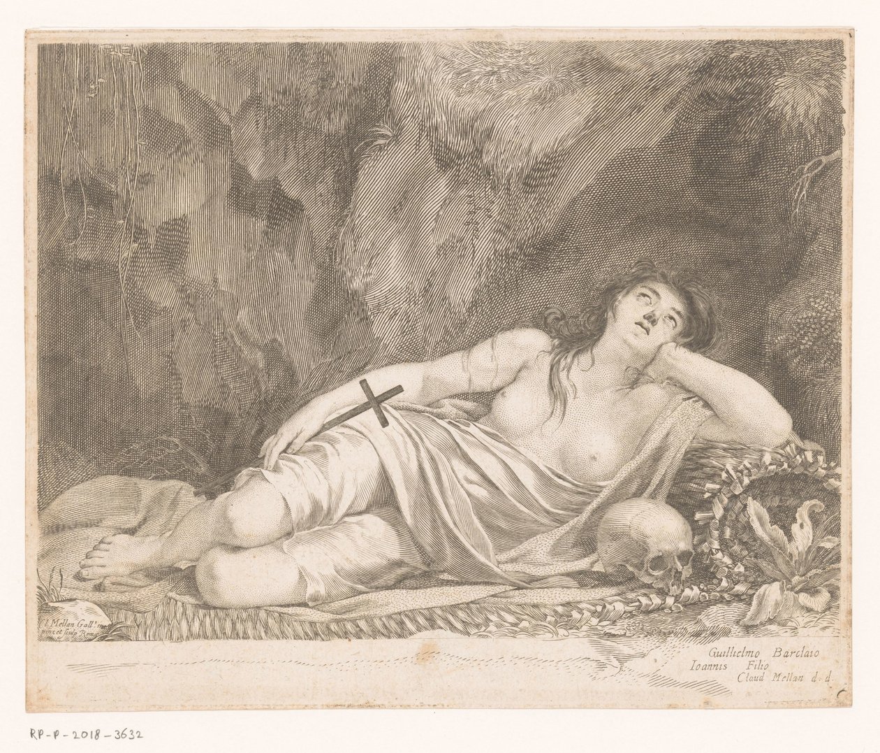 Saint Mary Magdalene ligger i en hule av Claude Mellan