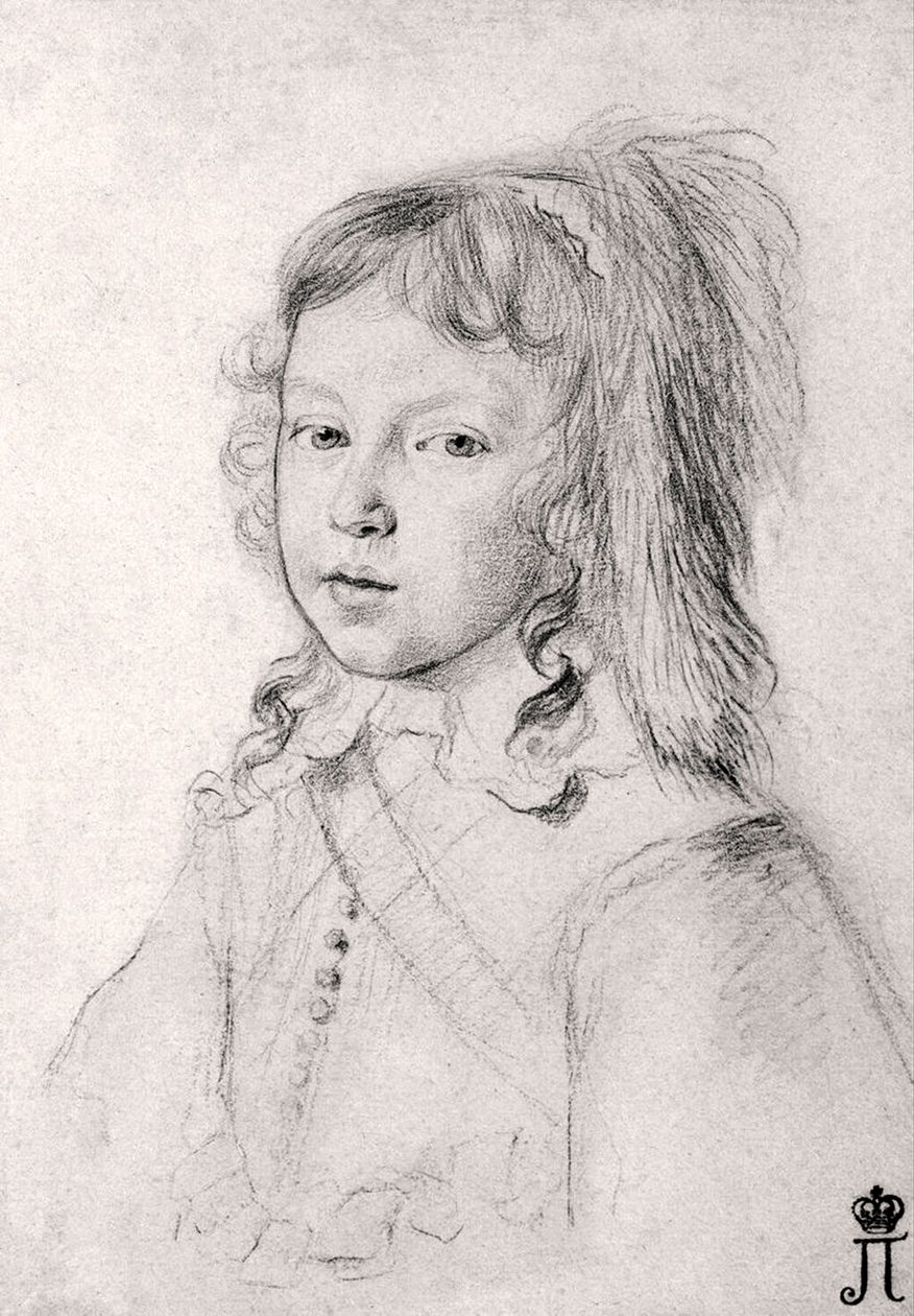 Portrett av kong Ludvig XIV (1638-1715) som et barn av Claude Mellan (1598-1688) - Svart kritt på papir av Claude Mellan