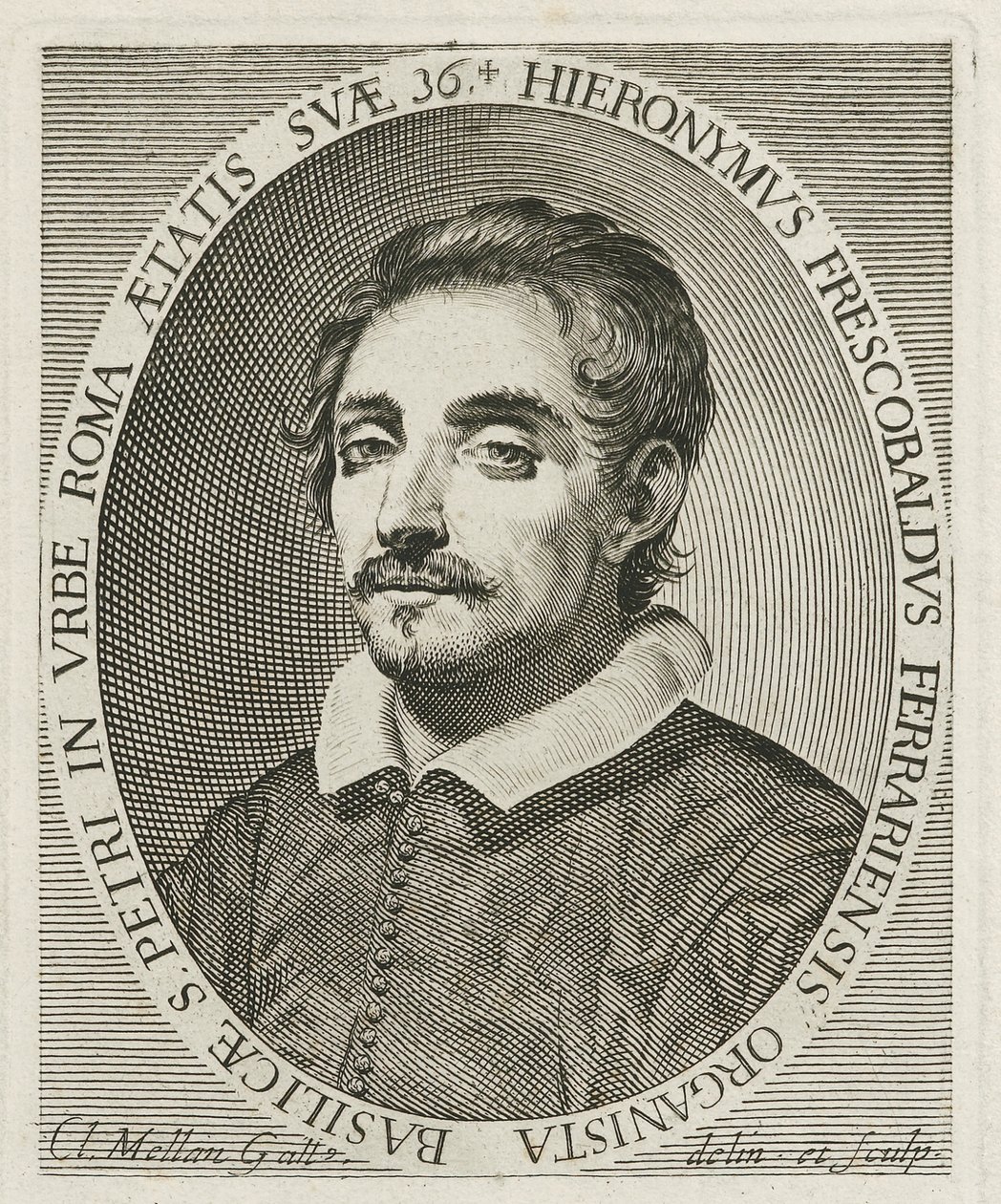 Portrett av komponisten Girolamo Frescobaldi 1583-1643, 1634 av Claude Mellan