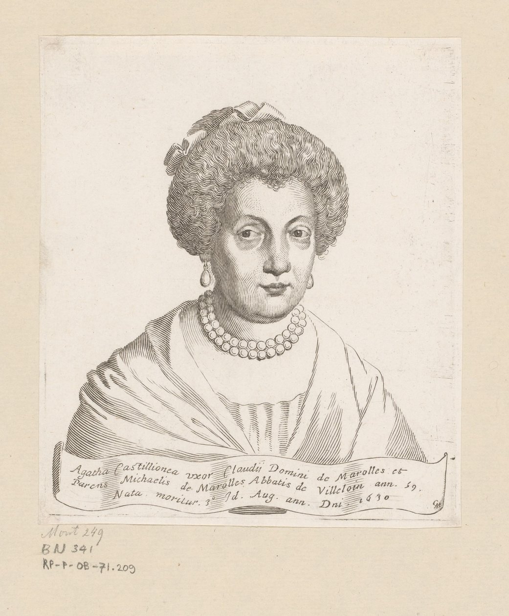 Portrett av Agathe de Chatillon av Claude Mellan
