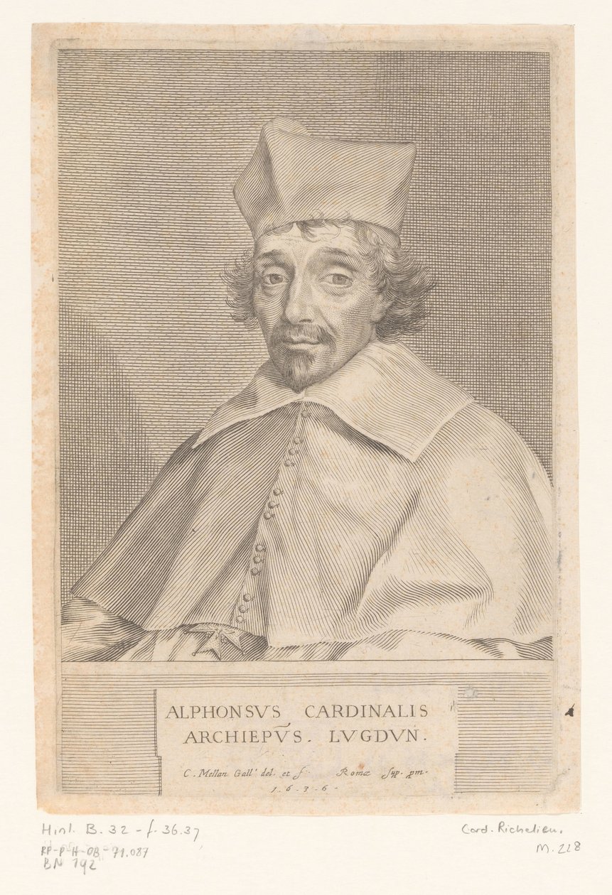 Portrett av Alphonse Louis du Plessis de Richelieu, erkebiskop av Lyon av Claude Mellan