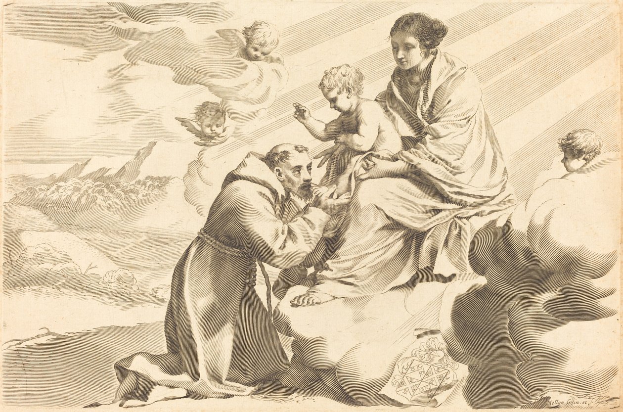 Saint Francis tilber Kristusbarnet av Claude Mellan