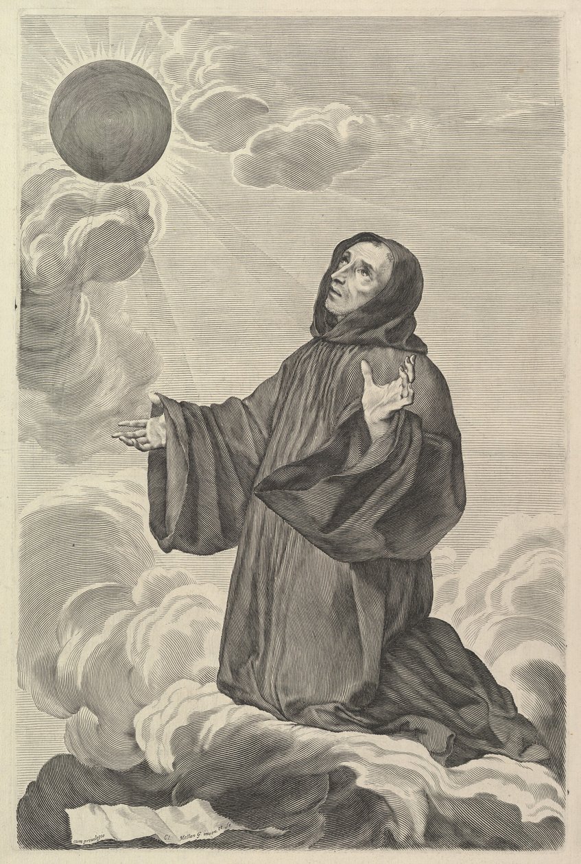 St. Benedikt i ekstase. av Claude Mellan