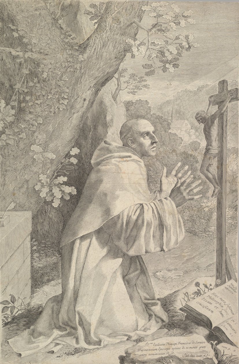 St. Bernard kneler foran et krusifiks, ca. 1655. av Claude Mellan