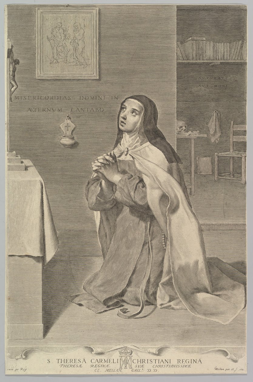 St. Theresa kneler i bønn, 1661. av Claude Mellan