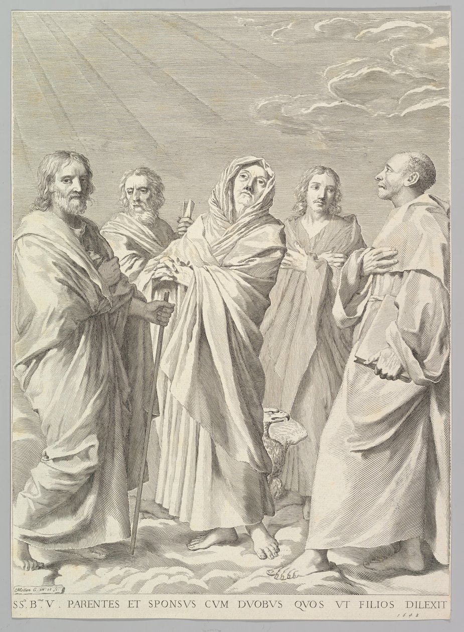 Sts. Anne, Joseph, Joachim, Bernard og John the Evangelist Kinship of the Virgin, 1648. av Claude Mellan