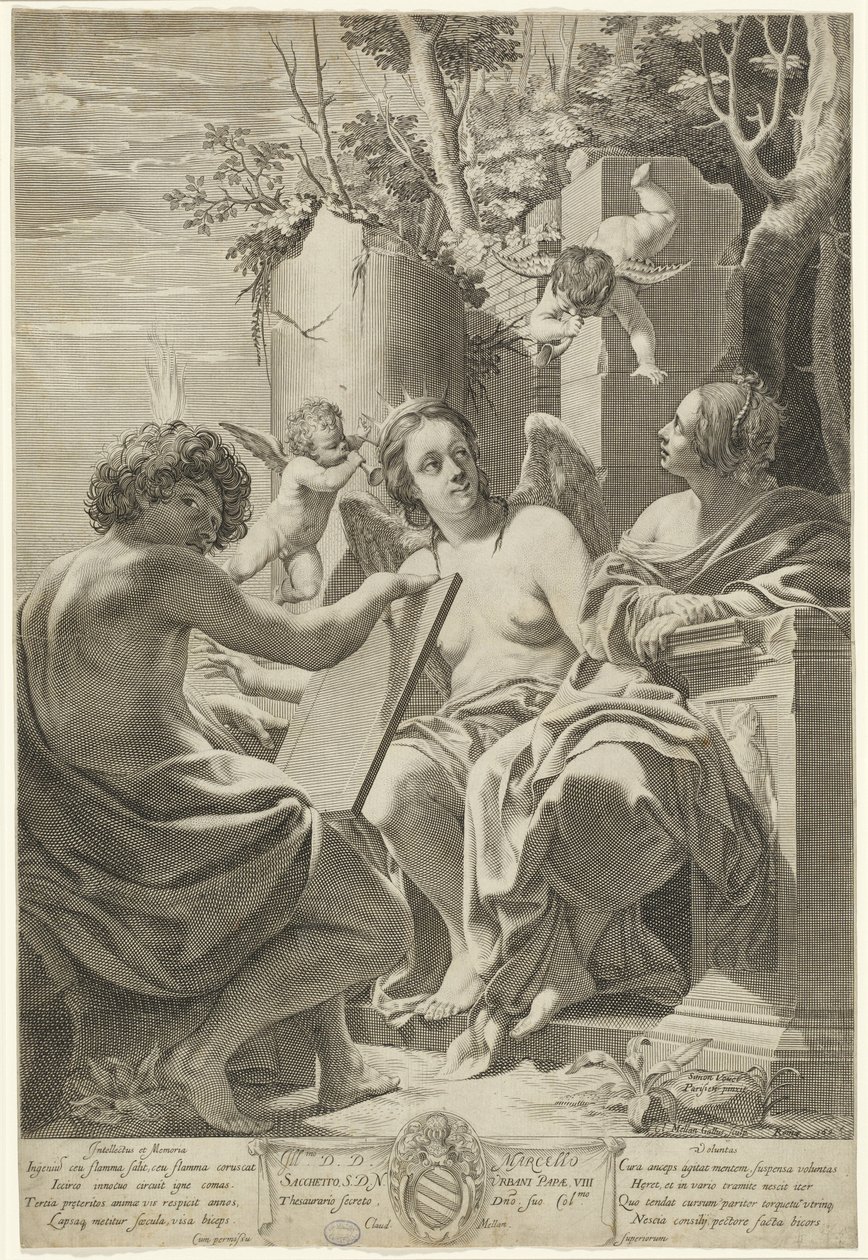 Allegori om intellekt, hukommelse og vilje av Claude Mellan after Simon Vouet