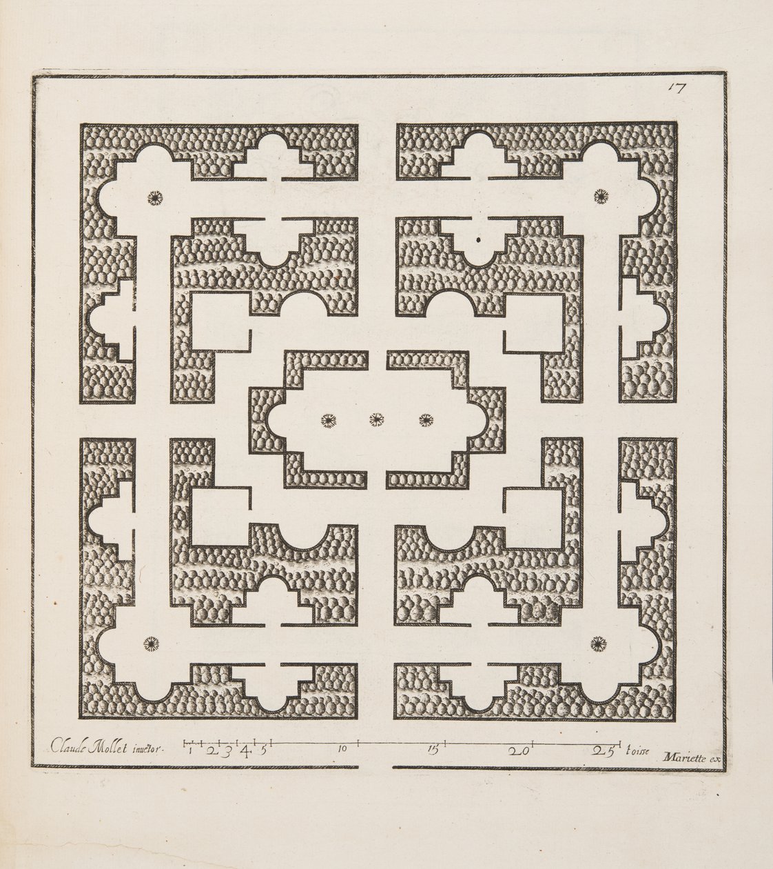 Design for Parterre, fra Theatre des Plans et Jardinages, pub.1652 (gravering) av Claude Mollet