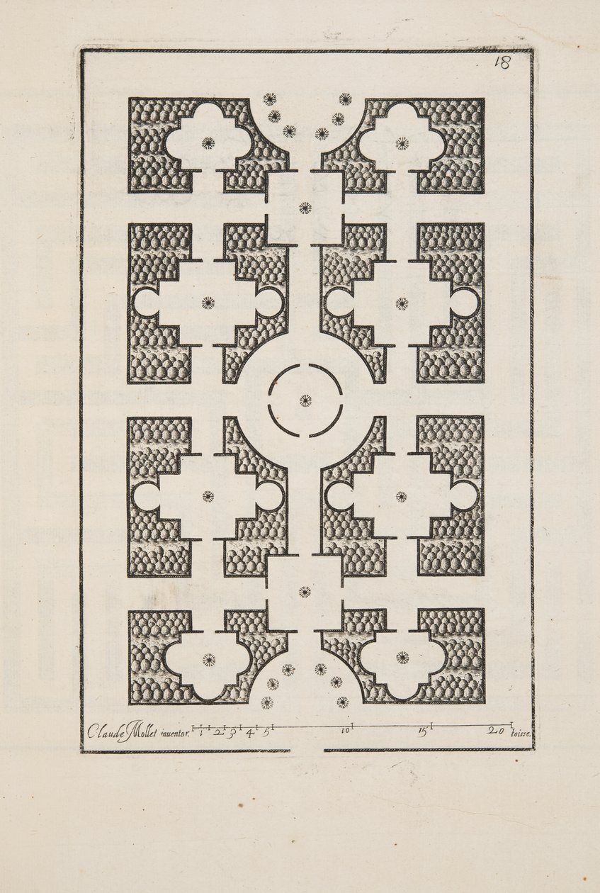 Design for Parterre, fra Theatre des Plans et Jardinages, pub.1652 (gravering) av Claude Mollet