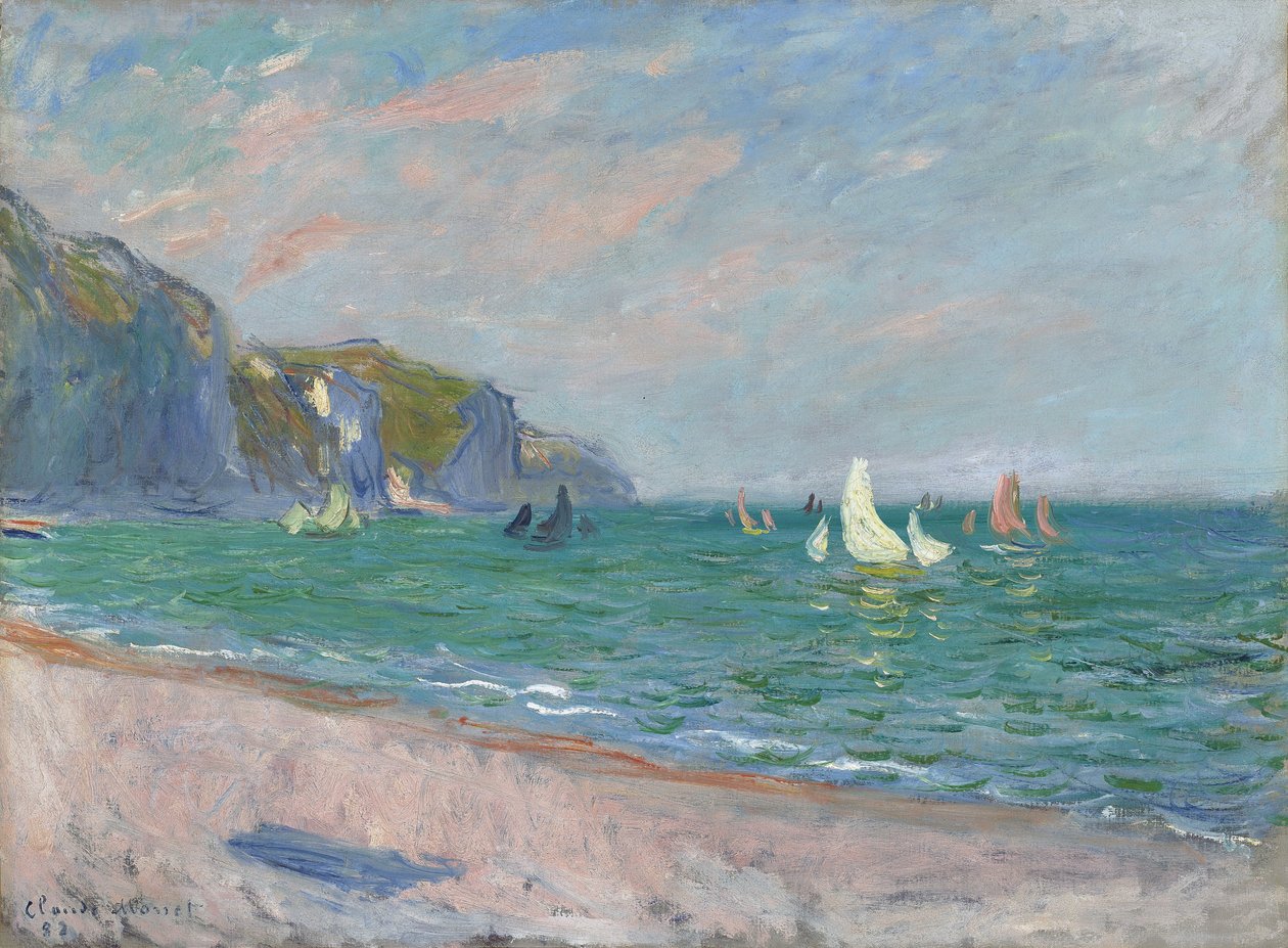 Båter foran klippene i Pourville, 1882 av Claude Monet