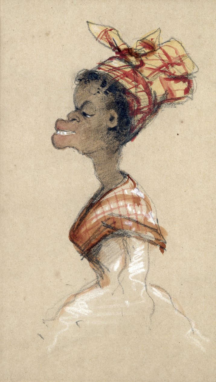 Black Woman Wearing a Headscarf, 1857 (kull og wc på papir) av Claude Monet