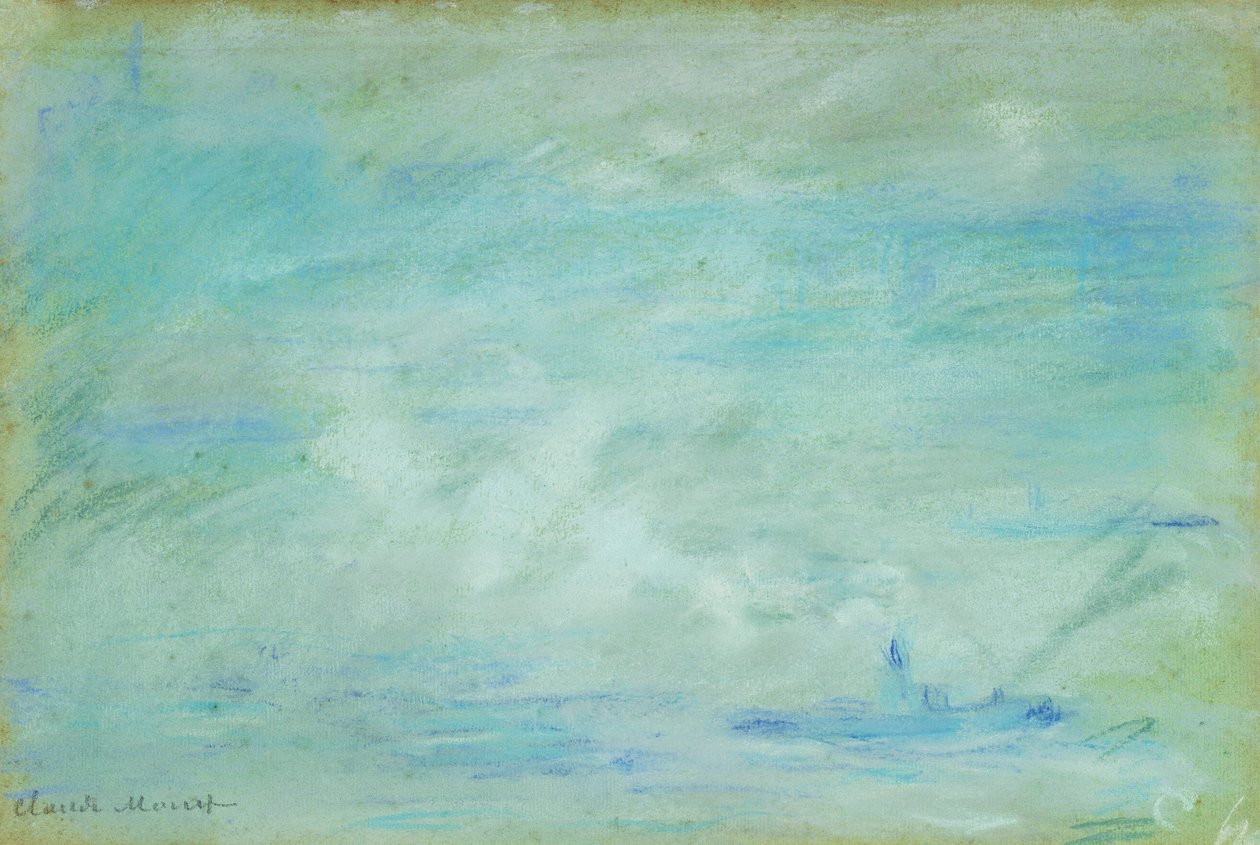 Båt på Themsen, diseffekt; Båt på Themsen, tåkeeffekt, 1901 av Claude Monet