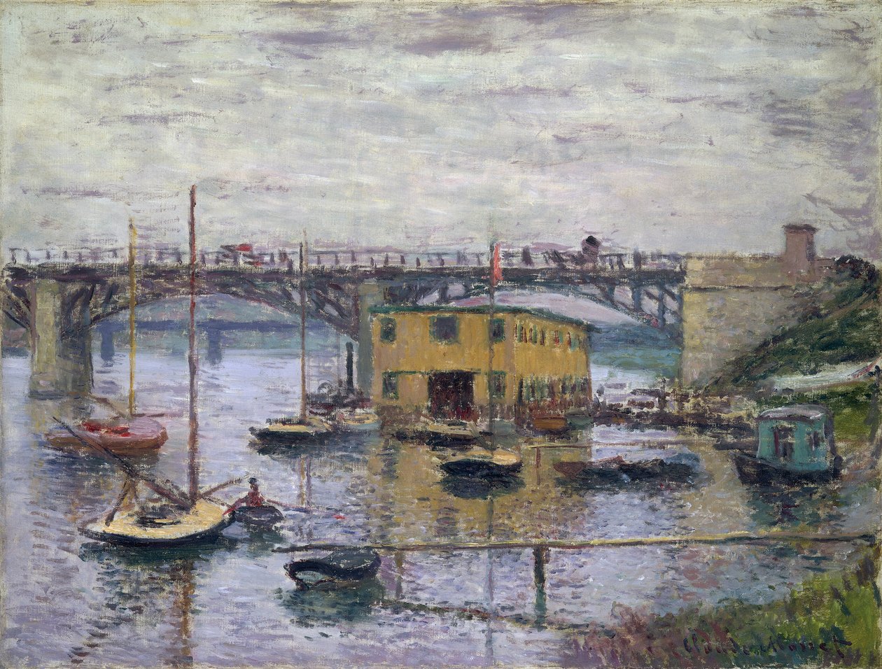 Bro ved Argenteuil på en grå dag, ca. 1876 (olje på lerret) av Claude Monet