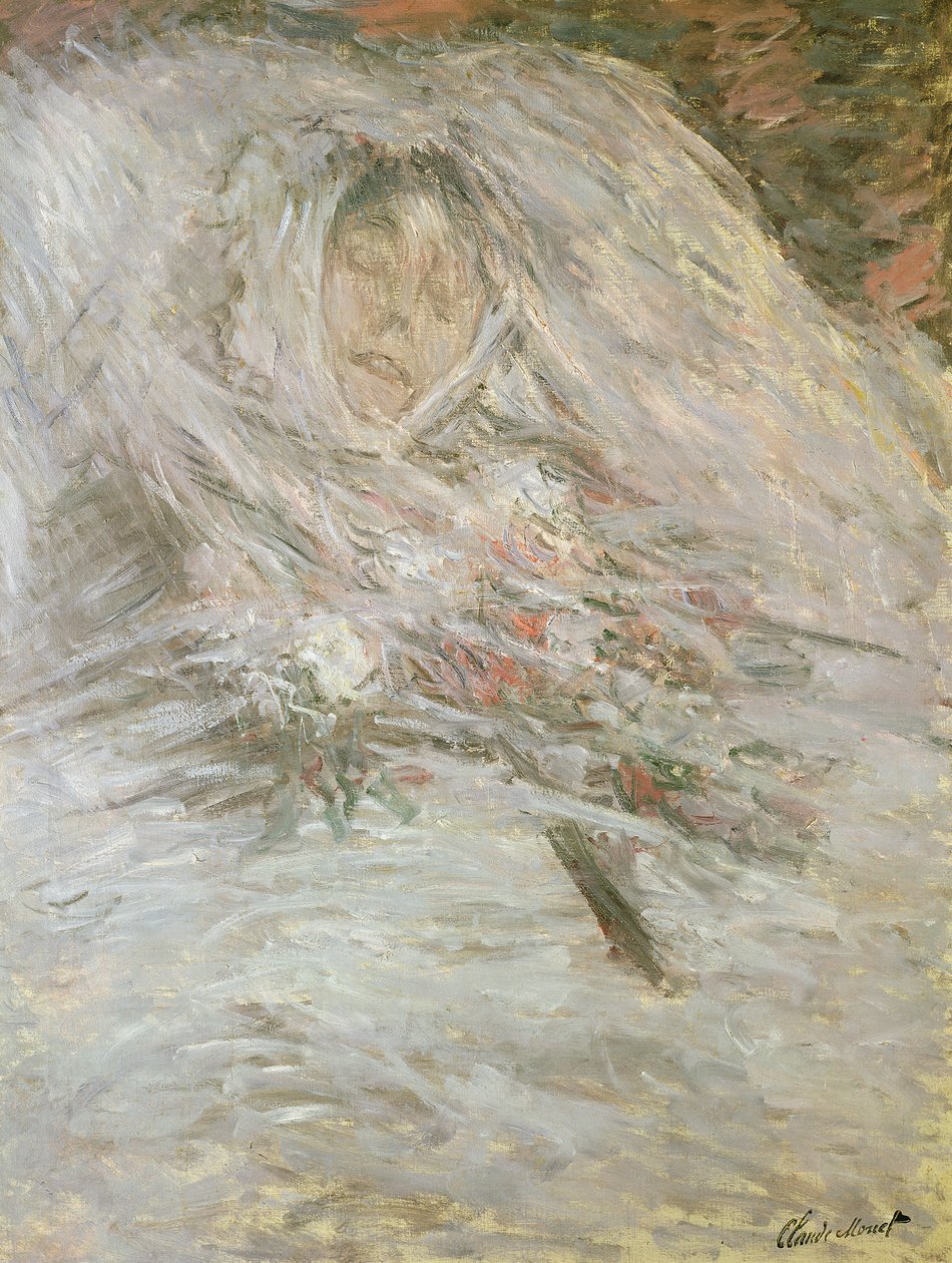 Camille Monet (1847-79) på hennes dødsleie, 1879 av Claude Monet