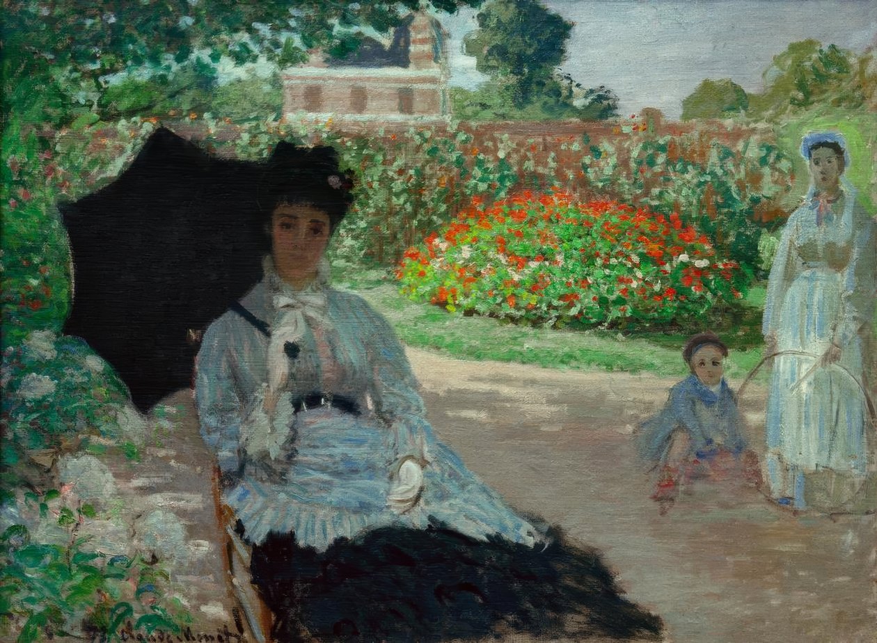 Camille i hagen, med Jean og hushjelpen hans av Claude Monet