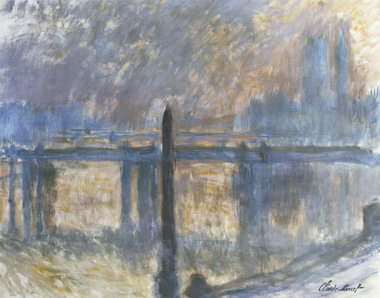 Cleopatras nål og Charing Cross Bridge; L"Aiguille de Cleopatre et Charing Cross Bridge, 1899-1901 av Claude Monet