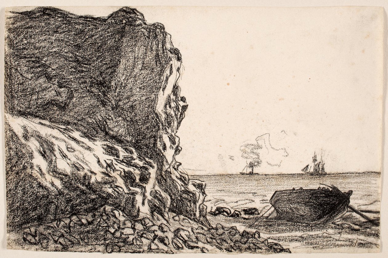 Cliffs and Sea, Sainte-Adresse, ca. 1864 (svart kritt på elfenbensfarget papir) av Claude Monet