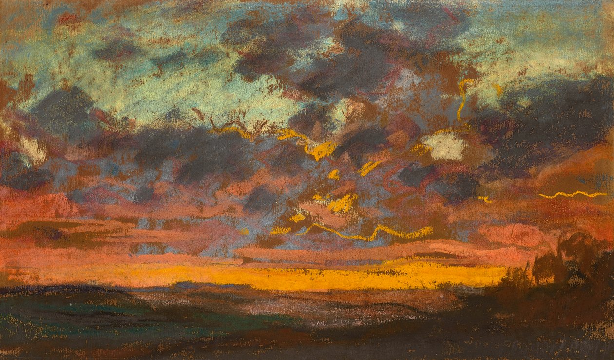 Solnedgang, ca. 1868 (pastell på papir) av Claude Monet