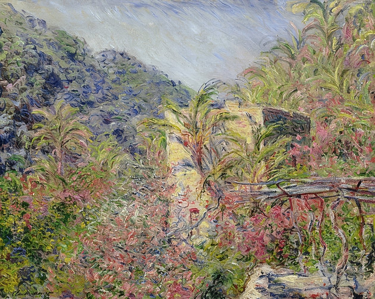 Das Gran Sasso Tal im Sonnenschein (Sasso-dalen, soleffekt). 1884 av Claude Monet