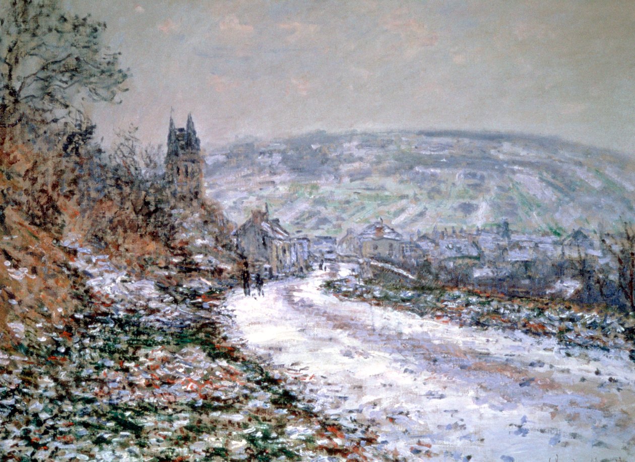 Inngang til landsbyen Vetheuil om vinteren, 1880 av Claude Monet