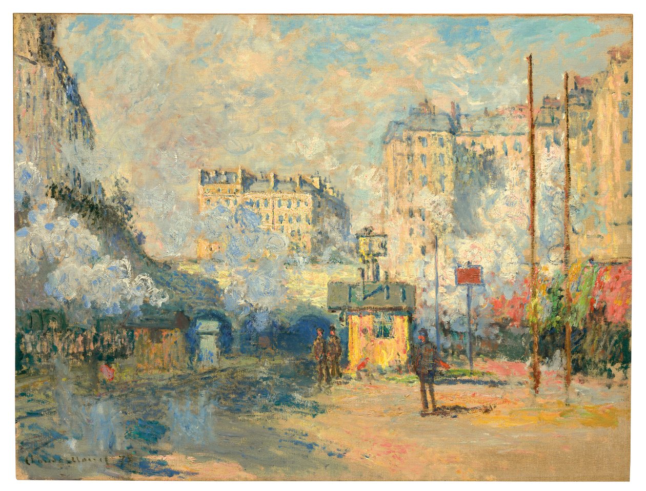 Eksteriør av Saint-Lazare stasjon, sollyseffekt, 1877 av Claude Monet