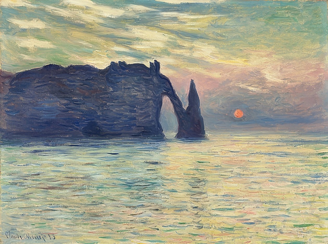Steiner, Étretat, solnedgang. 1882-83 av Claude Monet