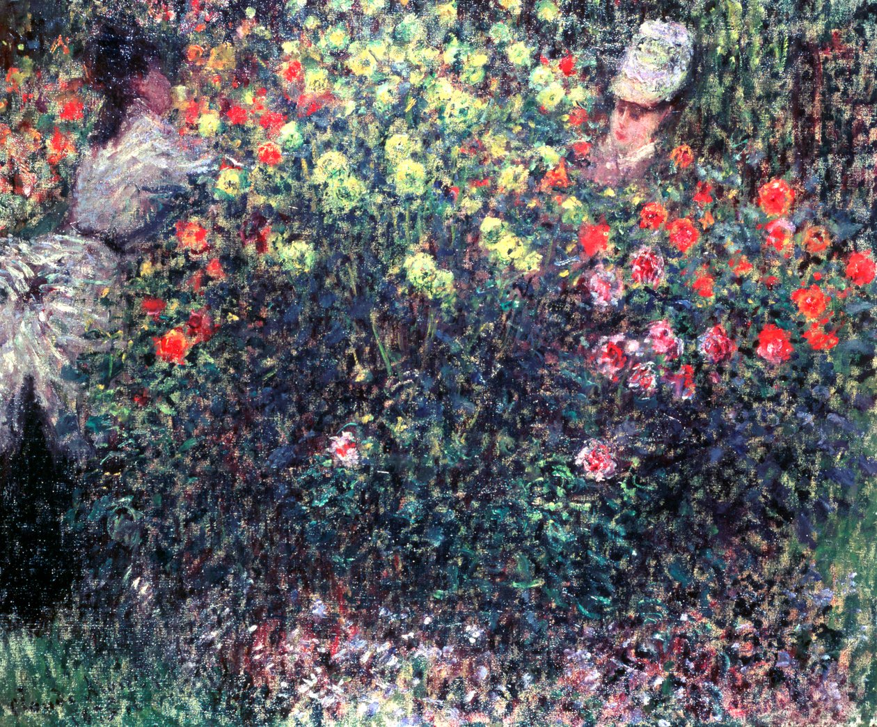 Jenter i en solid masse georginer, 1875 av Claude Monet