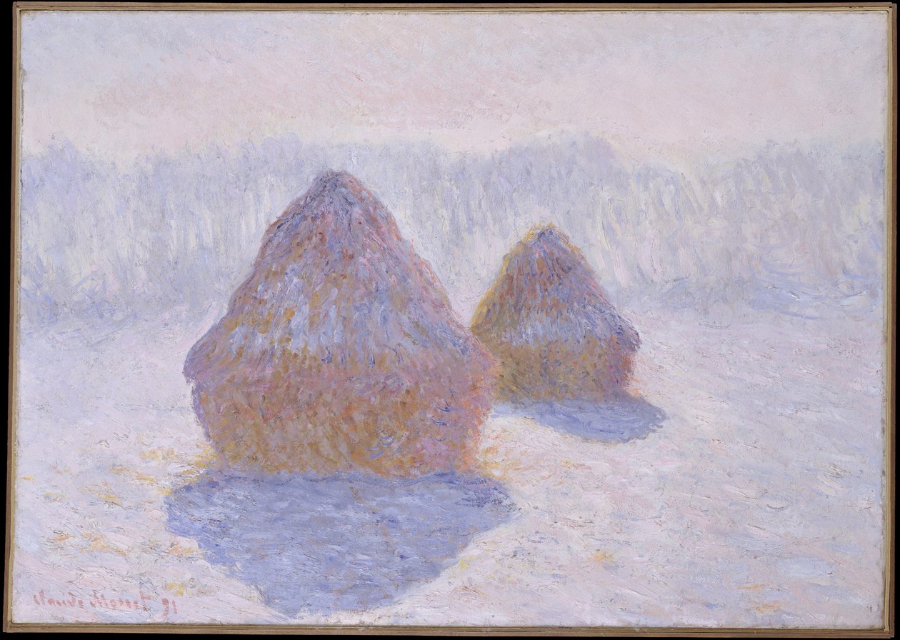 Høystakker (effekt av snø og sol) av Claude Monet