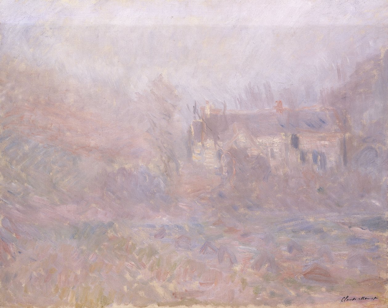 Hus ved Falaise i tåken, 1885 av Claude Monet