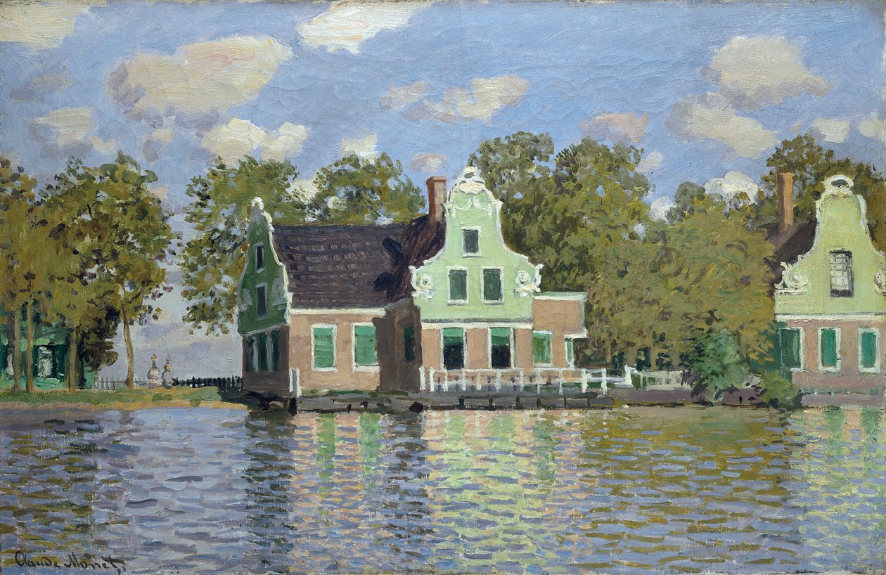 Hus ved bredden av elven Zaan av Claude Monet