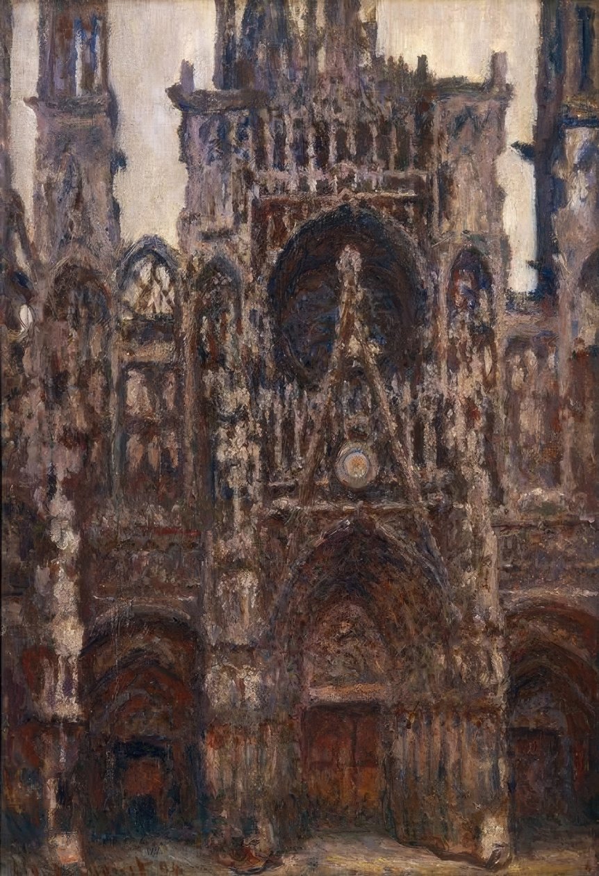 Rouen katedral, portalen forfra, brun harmoni av Claude Monet