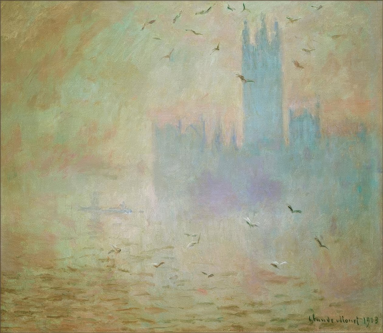 The Parliament, The Seagulls (Das Parlament, die Möwen) av Claude Monet