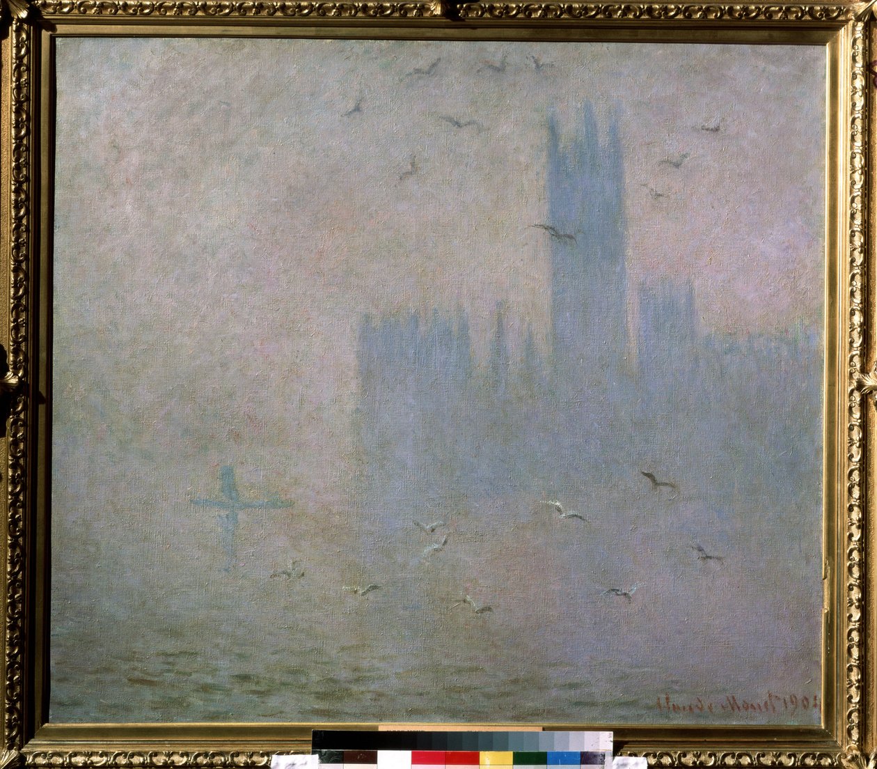 ""Måker, Themsen, parlamentet i London"" (Seagulls.Themsen i London. The Houses of Parliament) Maleri av Claude Monet (1840-1926). 1903-1904 impresjonisme. Størrelse 81 x 92 cm Moskva. Pushkin Museum of Fine Arts av Claude Monet