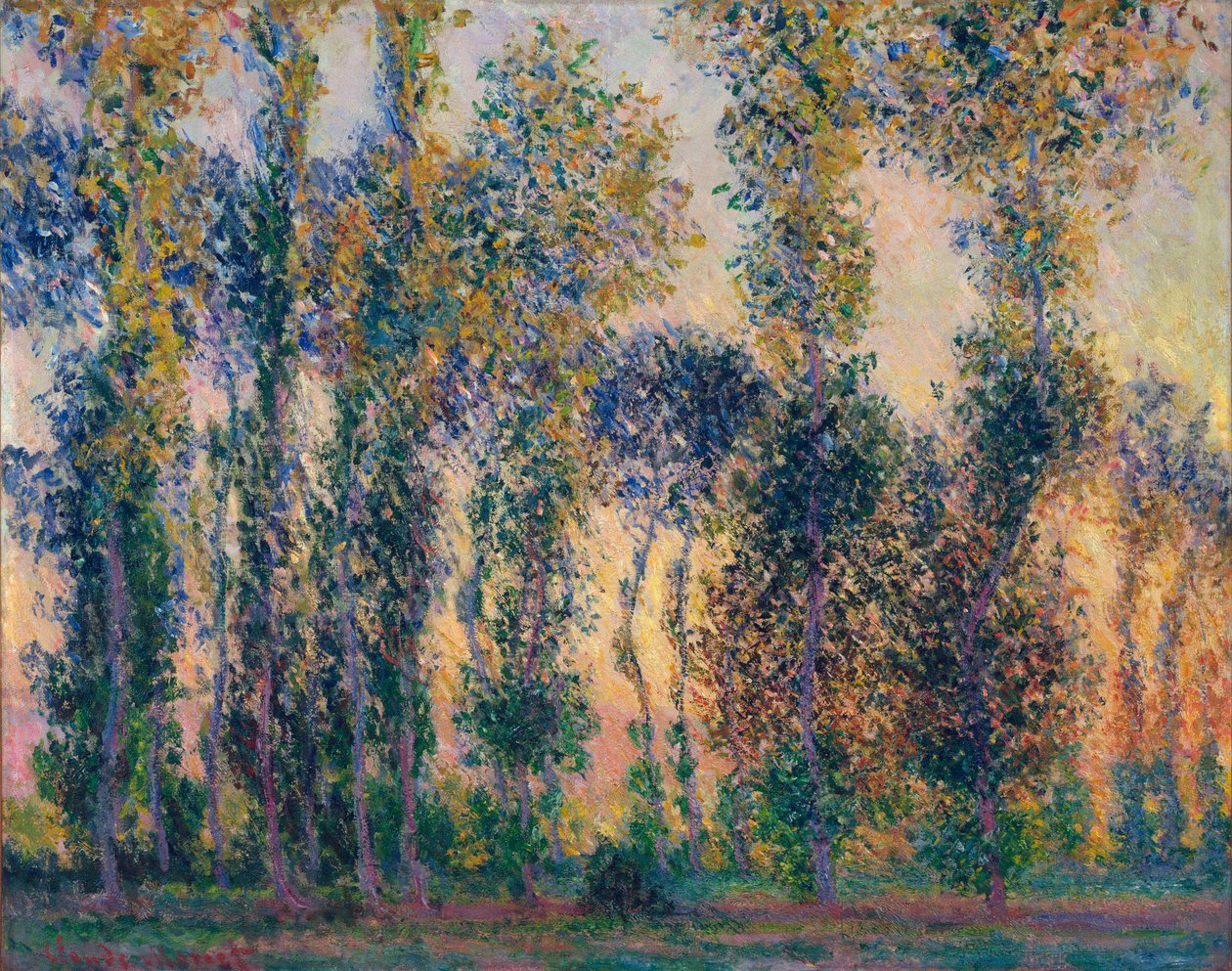 Popler i Giverny (Frankrike), soloppgang. Maleri av Claude Monet (1840-1926), olje på lerret av Claude Monet
