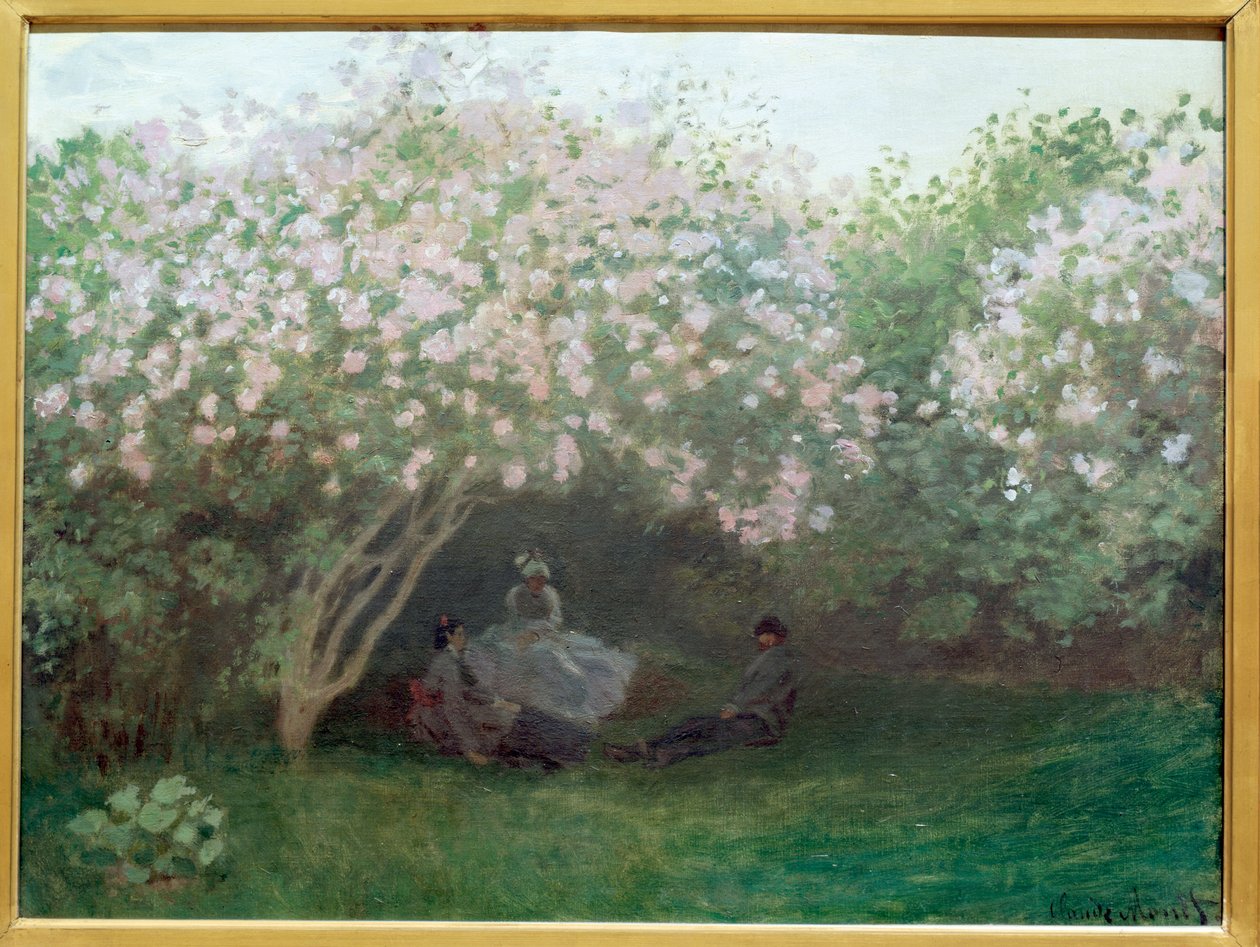 Syrin, gråvær (eller Resten under syrinen)- olje på lerret av Claude Monet