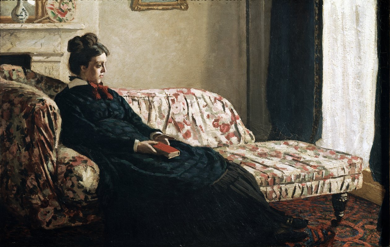 Meditasjon eller Madame Monet i kanapeen (olje på lerret av Claude Monet