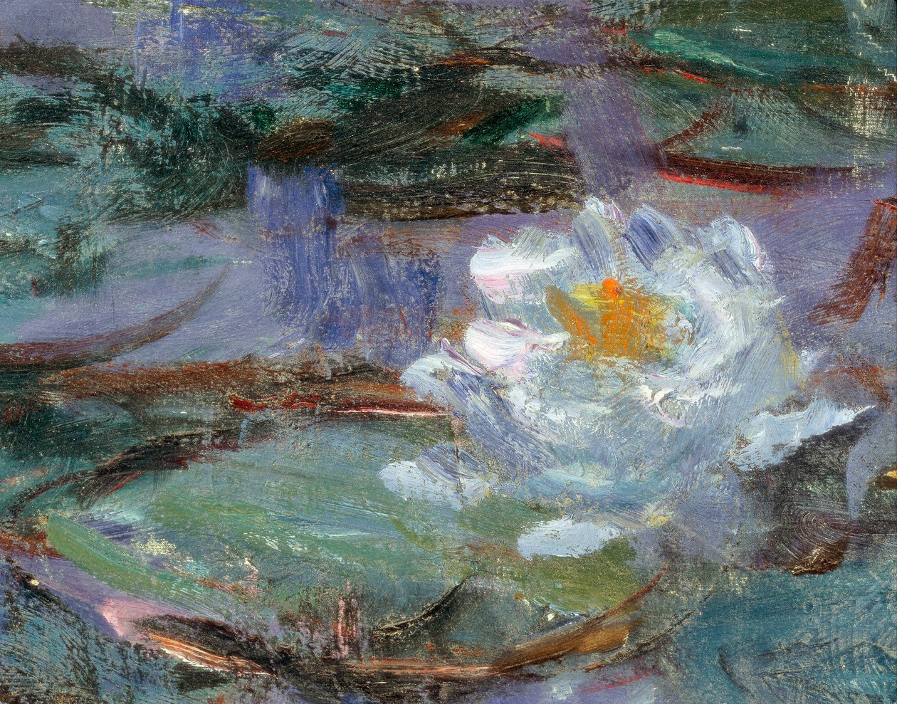 Blå vannliljer. Detalj av en vannlilje. Maleri av Claude Monet (1840-1926) av Claude Monet