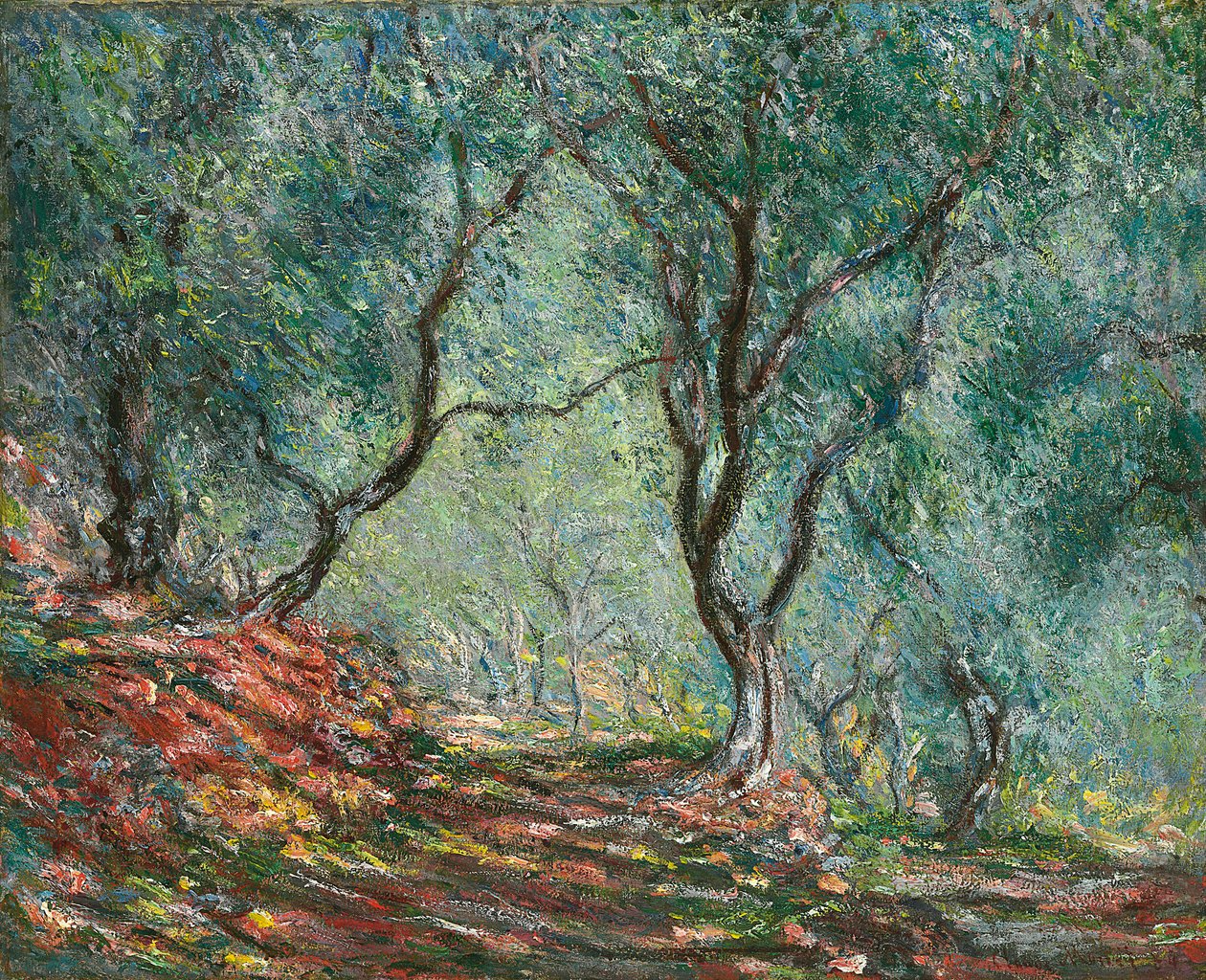 Oliventrær i Moreno-hagen; Olivenlund i Moreno-hagen, 1884 av Claude Monet