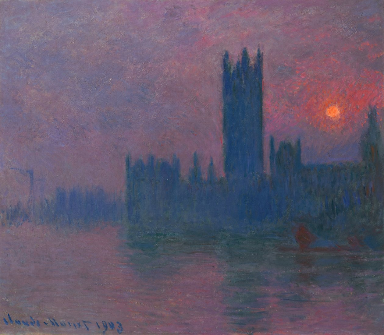 Parlamentet, solnedgang, ca. 1900-03 (olje på lerret) av Claude Monet