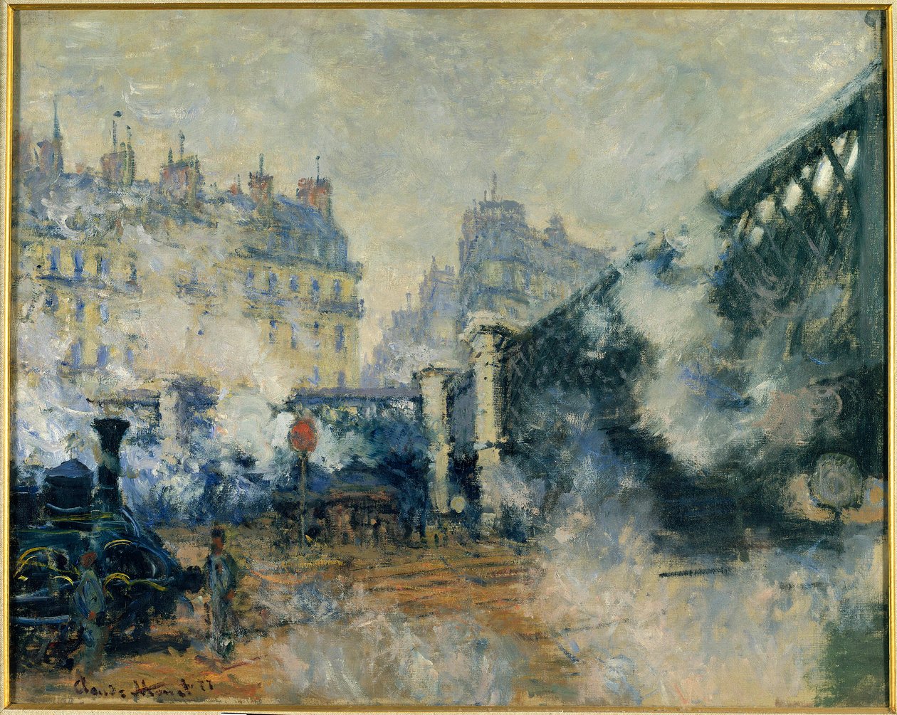 Europe Bridge og Saint Lazarus Station (Saint-Lazare) Maleri av Claude Monet (1840-1926) 1877 Søn. 0,64 x 0,81 m. Paris. Marmottan museum av Claude Monet
