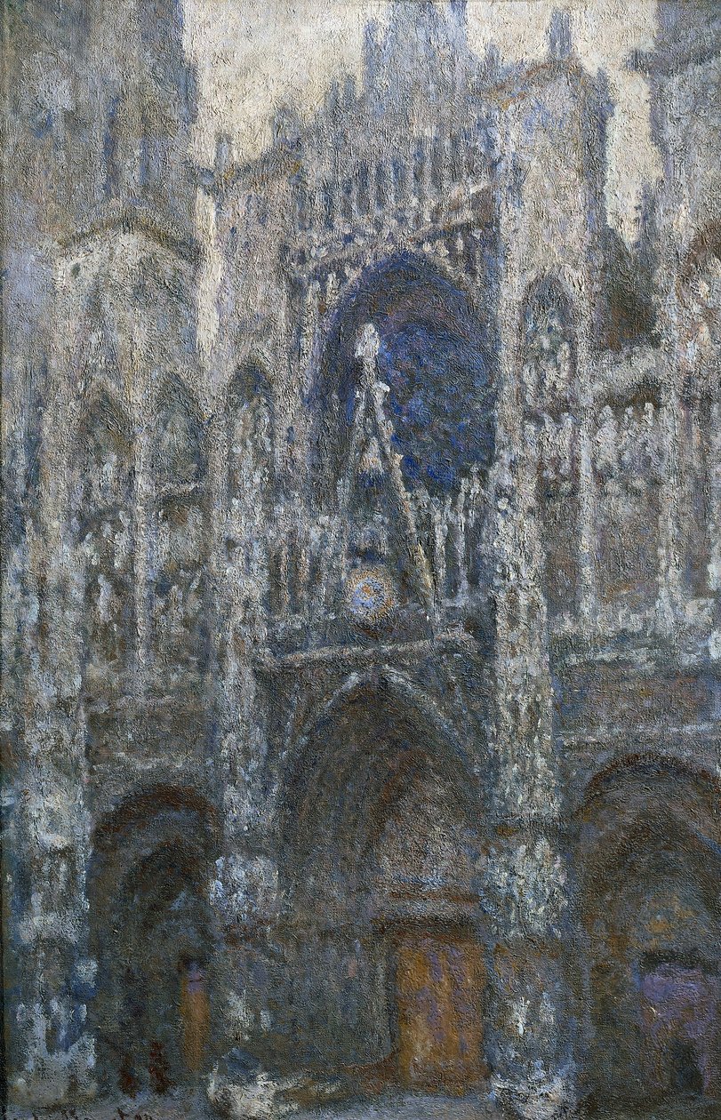 Rouen katedral, portalen; gråvær av Claude Monet