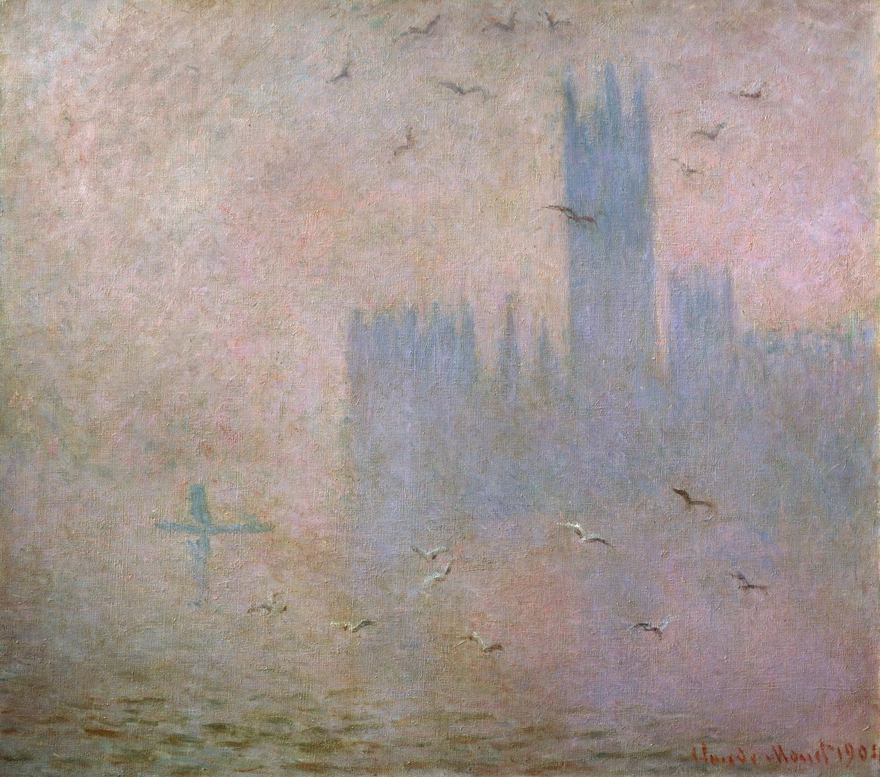 Måker. Themsen i London. The Houses of Parliament, 1903-1904 av Claude Monet