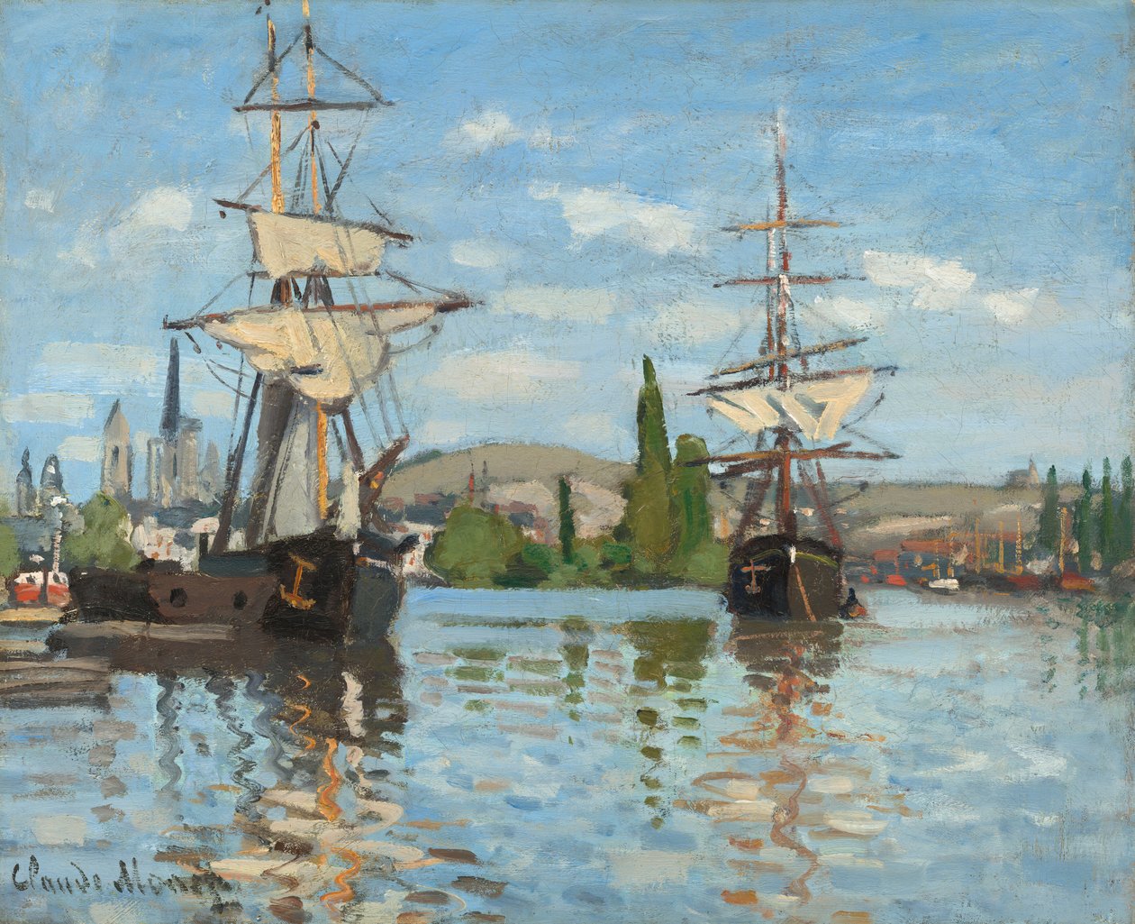 Skip som kjører på Seinen ved Rouen av Claude Monet
