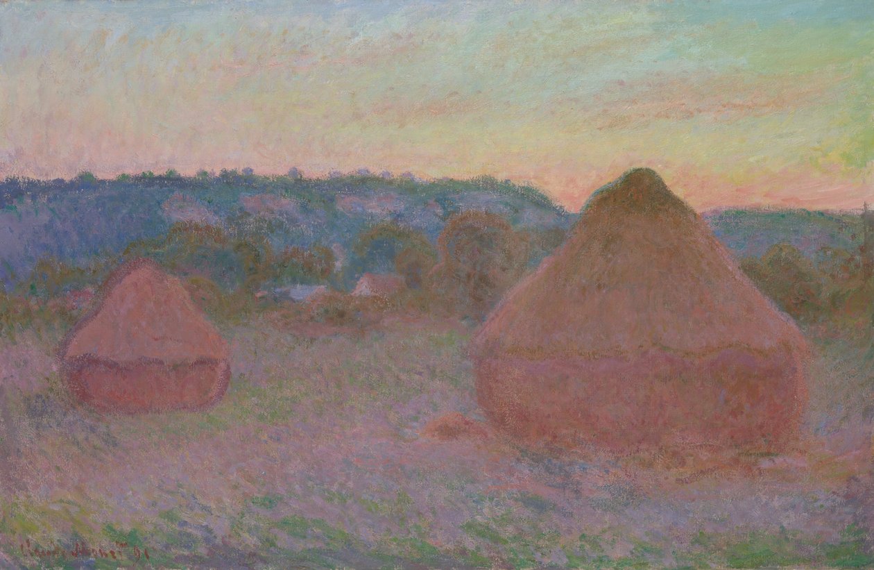 Hvetestabler (slutt på dagen, høst) av Claude Monet