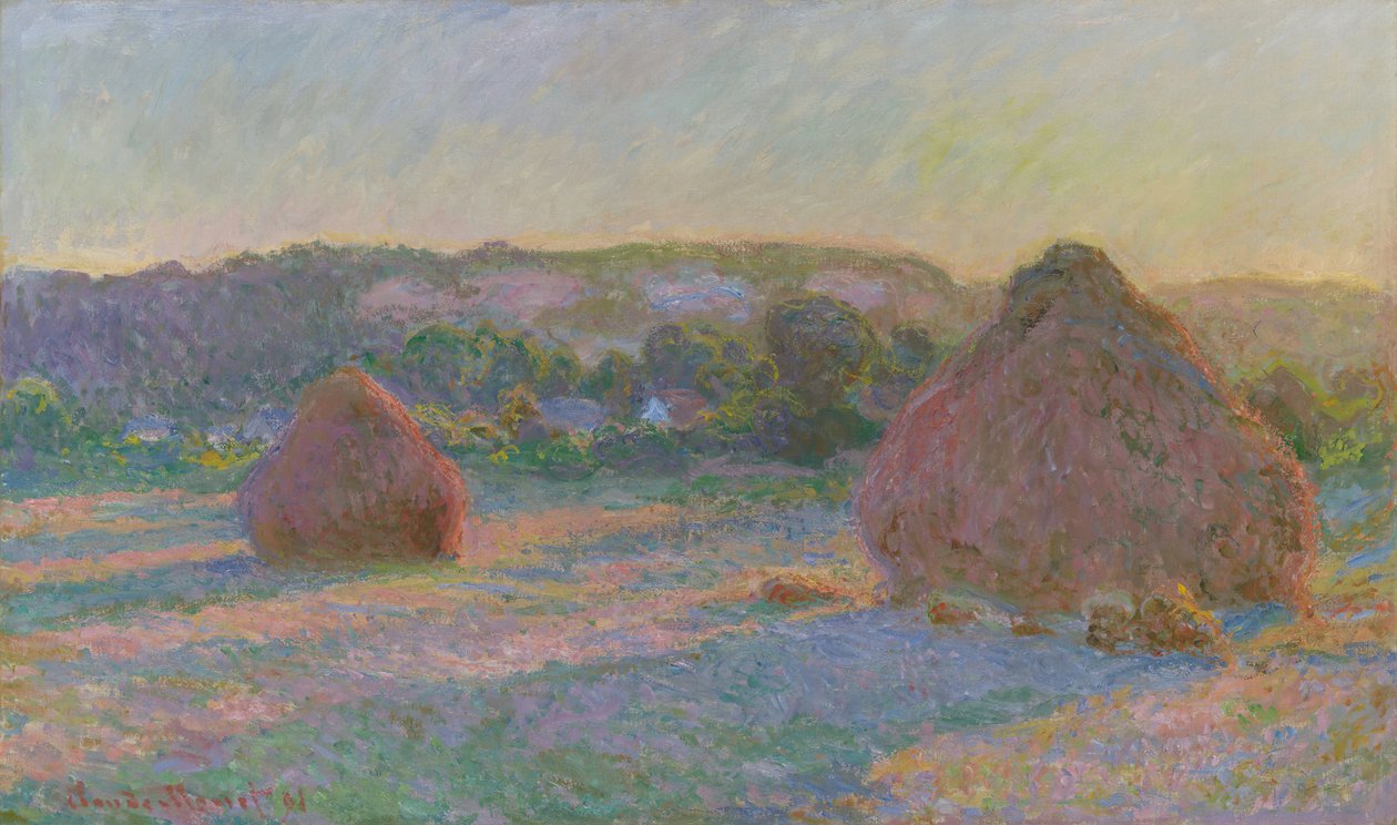 Stabler med hvete slutten av sommeren, 189091. av Claude Monet
