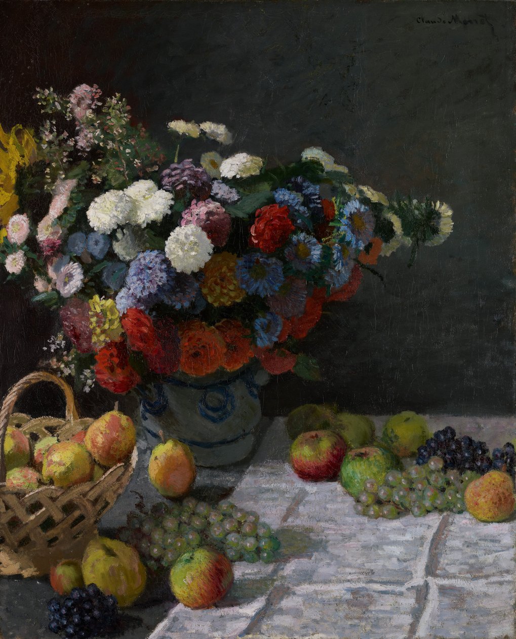 Stilleben med blomster og frukt av Claude Monet