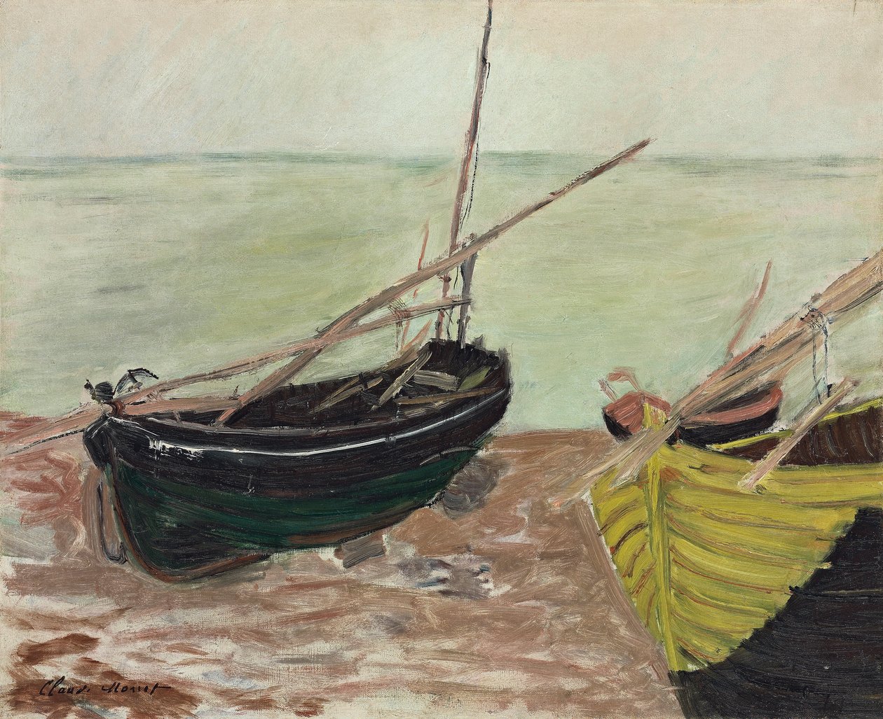 Studie av båter ved Etretat-stranden; Studie av båter på stranden ved Etretat, 1885 av Claude Monet