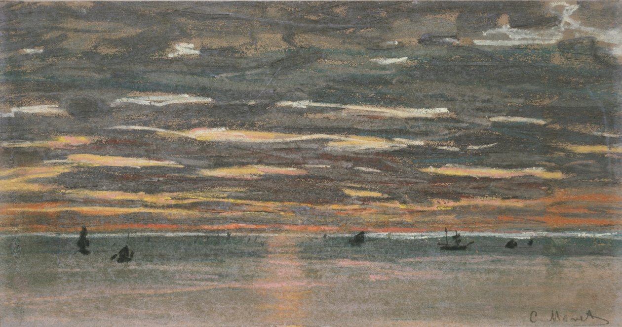 Solnedgang til sjøs, 1865-1870 av Claude Monet
