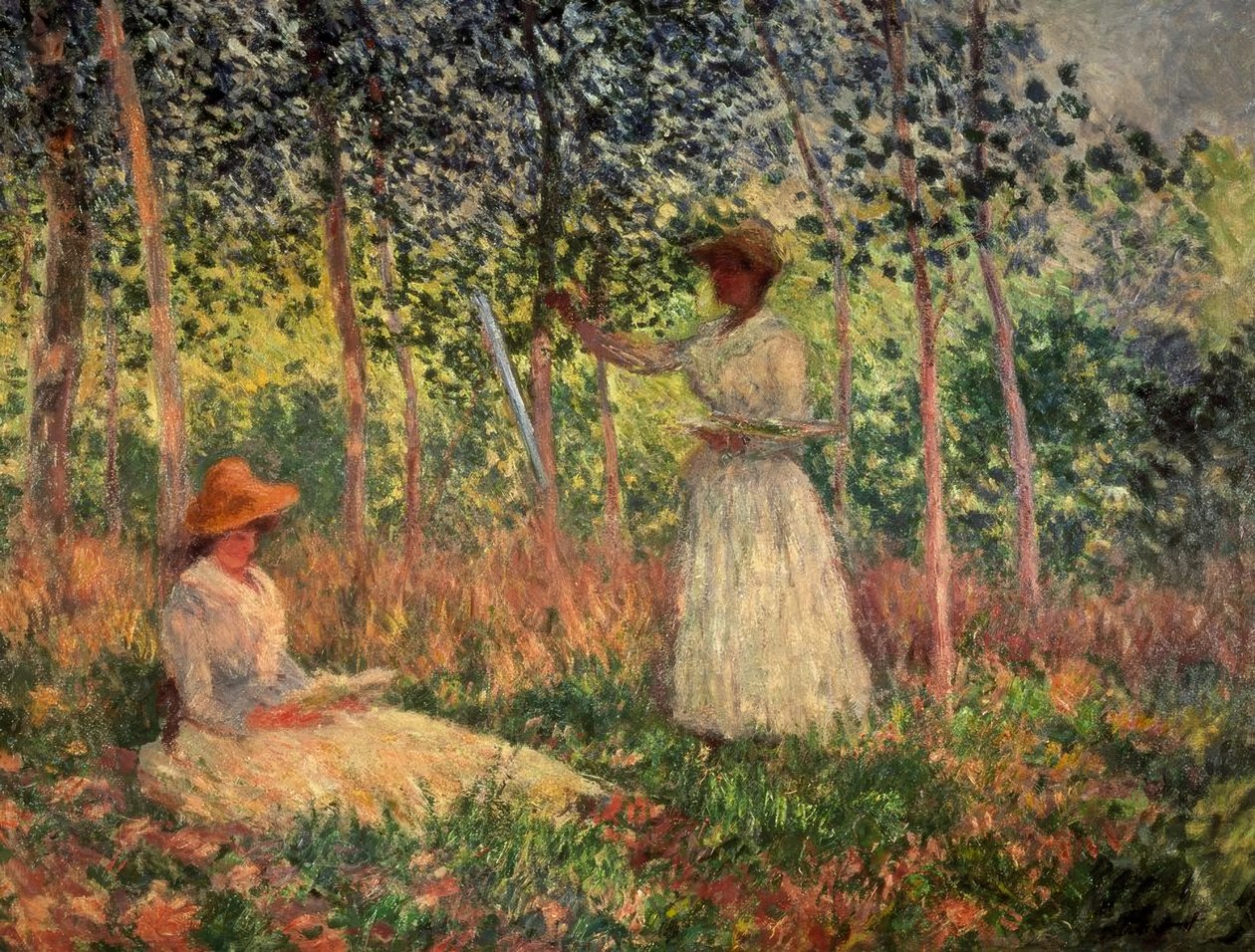 Suzanne leser og Blanche maler av Claude Monet