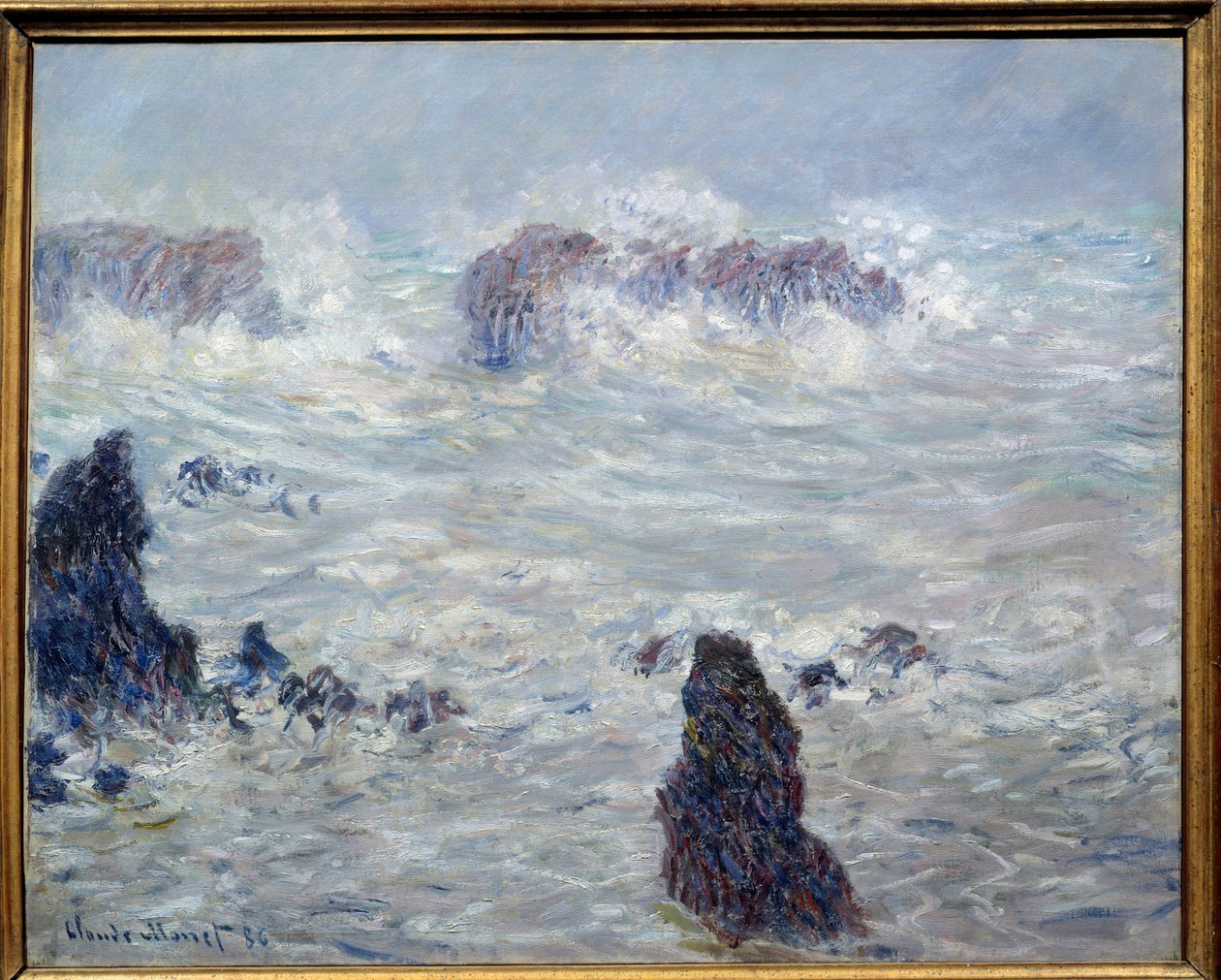 Storm, kysten av Belle-Ile (Belle Ile en mer eller Belle-Ile-en-Mer, Bretagne). Maleri av Claude Monet (1840-1926) av Claude Monet